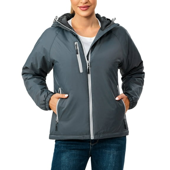 Little Donkey Andy Womens Warm Recycle Insulated Jacket Hooded Lightweight Windproof Winter Coat Hiking Travel Steel Grey S