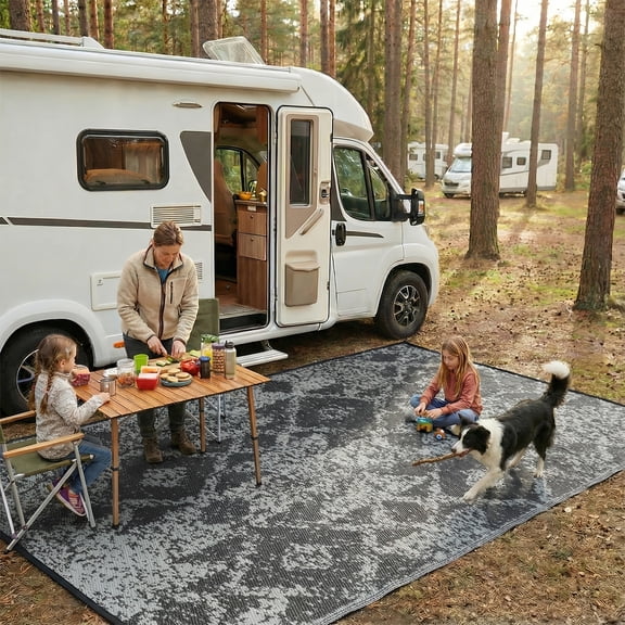 Little Dove 4x6 ft Outdoor Rug Waterproof, Reversible Plastic Straw Patio Mat for RV, Deck, Balcony, Backyard, Mosaic