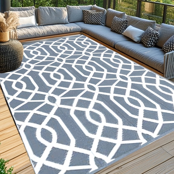 Little Dove 5*8 ft Outdoor Rug Waterproof, Reversible Plastic Straw Patio Mat for RV, Deck, Balcony, Backyard, Grey