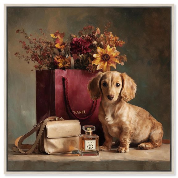 Little Doxxie Glam Canvas Print Pets Pink Wall Art by Art Remedy, Silver Frame, 40 x 40