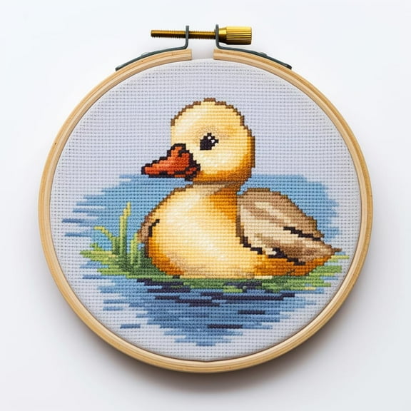 Little Duck Stamped Cross Stitch Kits for Beginners Easy with Hoop 11CT Needlepoint Embroidery Counted Cross Stitch Kits Art Craft Wall Decoration 35x35cm(2)