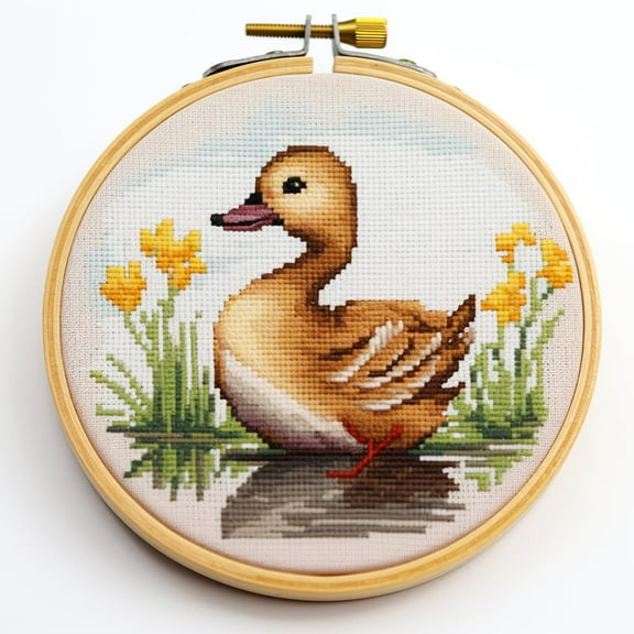 Little Duck Stamped Cross Stitch Kits for Beginners Easy with Hoop 11CT Needlepoint Embroidery Counted Cross Stitch Kits Art Craft Wall Decoration 35x35cm(3)