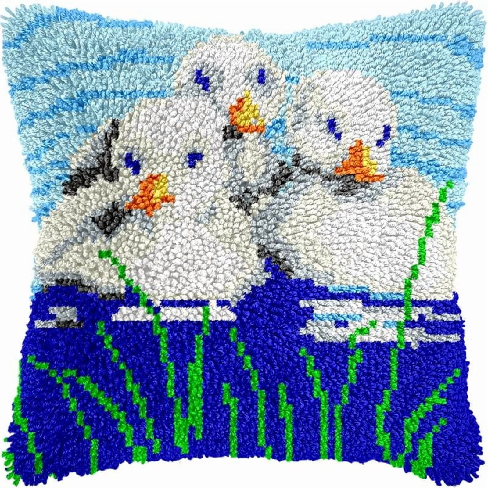 Little Ducks Latch Hook Pillows Kits Cushion Pillow Cover with Pattern Printed Canvas Sofa Hooking Pillowcase Crafts Embroidery Latch Hooking Crochet Kits Set 17x17 inch(1)