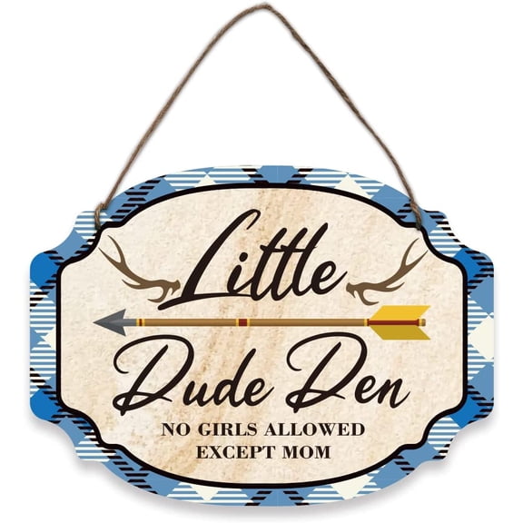 Little Dude Den Decor Sign Natural Wood Hanging Plaque Rustic Farmhouse Wall Decor Word Room Decor for Home Bedroom Decor Wall 9-3/57 1set