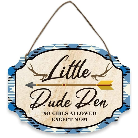 Little Dude Den Decor Sign Natural Wood Hanging Plaque Rustic Farmhouse Wall Decor Word Room Decor for Home Bedroom Decor Wall 9-3/5“×7” DIY