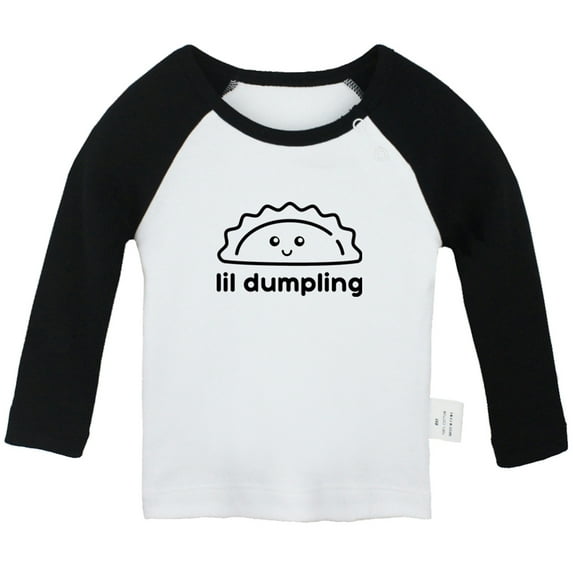 Little Dumpling Wonton Dimsum Bao Funny T shirt For Baby, Newborn Babies T-shirts, Infant Tops, 0-24M Kids Graphic Tees Clothing (Long Black Raglan T-shirt, 0-6 Months)