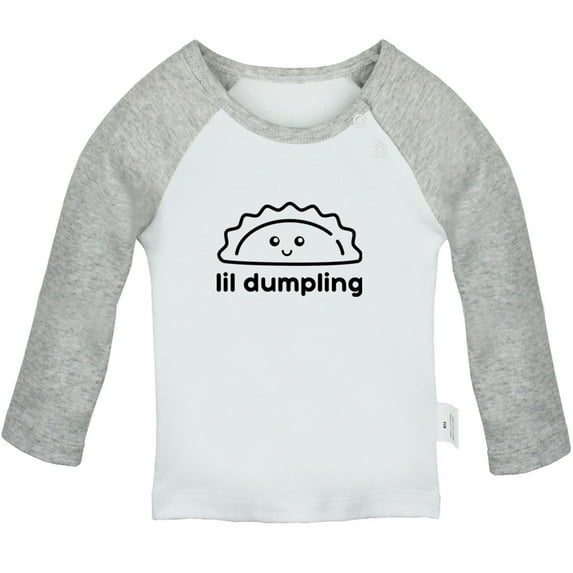 Little Dumpling Wonton Dimsum Bao Funny T shirt For Baby, Newborn Babies T-shirts, Infant Tops, 0-24M Kids Graphic Tees Clothing (Long Gray Raglan T-shirt, 18-24 Months)