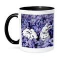 thumbnail image 1 of 3dRose, Little Easter bunnies among blue spring flowers, 15oz Two-Tone Black Mug, 1 of 7