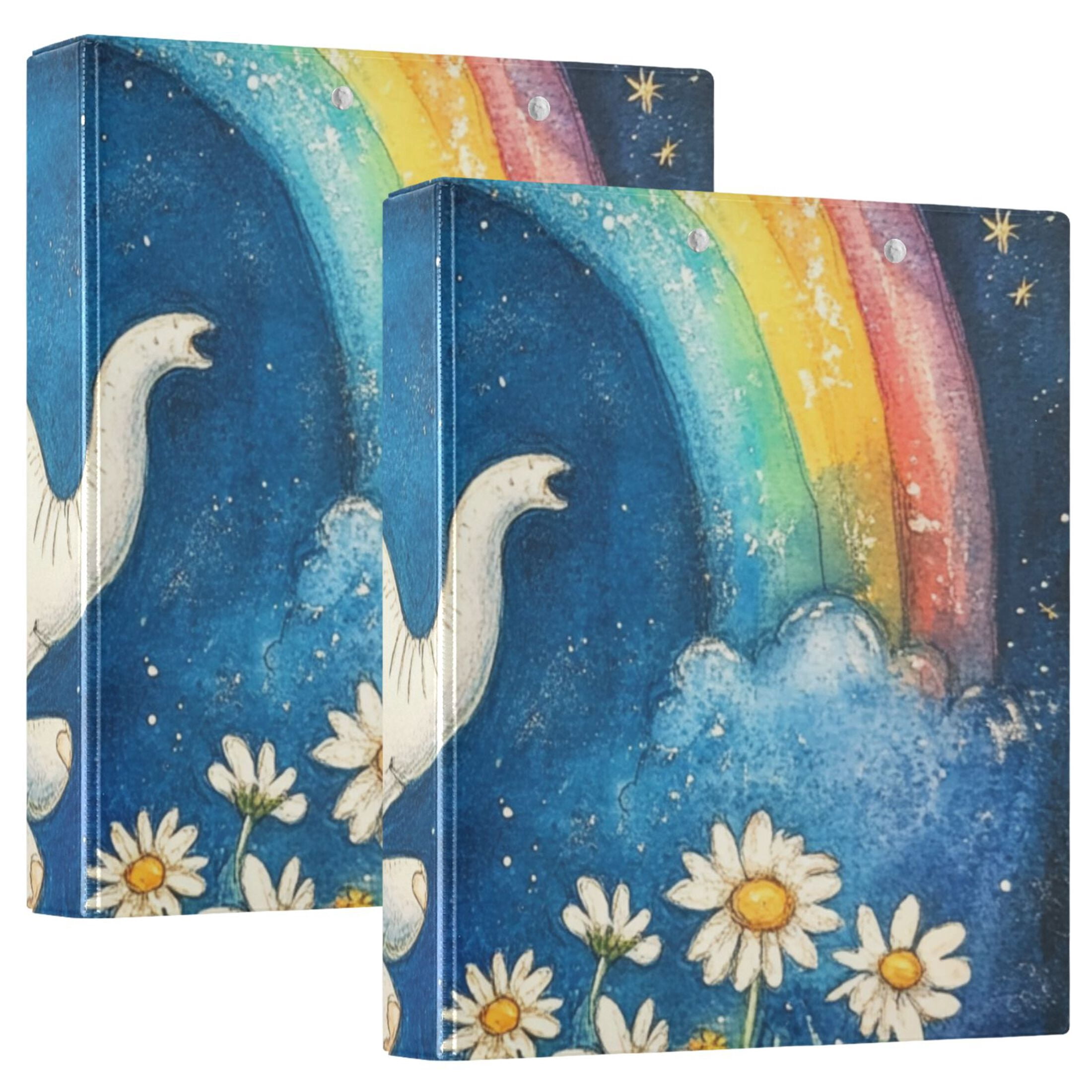 Little Elephants Rainbow 3 Ring Binders 1.5 inch Hardcover File Folders with Interior Pockets A4 Size Organizer for School Office Hospital