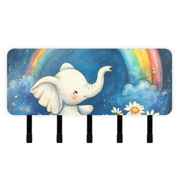 Little Elephants Rainbow Key Holder for Wall Mail Holder Organizer with 5 Key Hooks Wall Mount Key Rack with Shelf