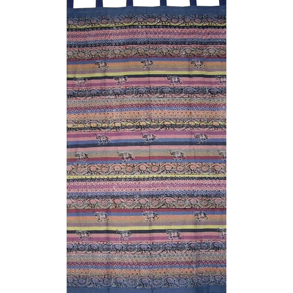 Little Elephants Tab Top Curtain Drape Panel Cotton 44" x 88" Blue