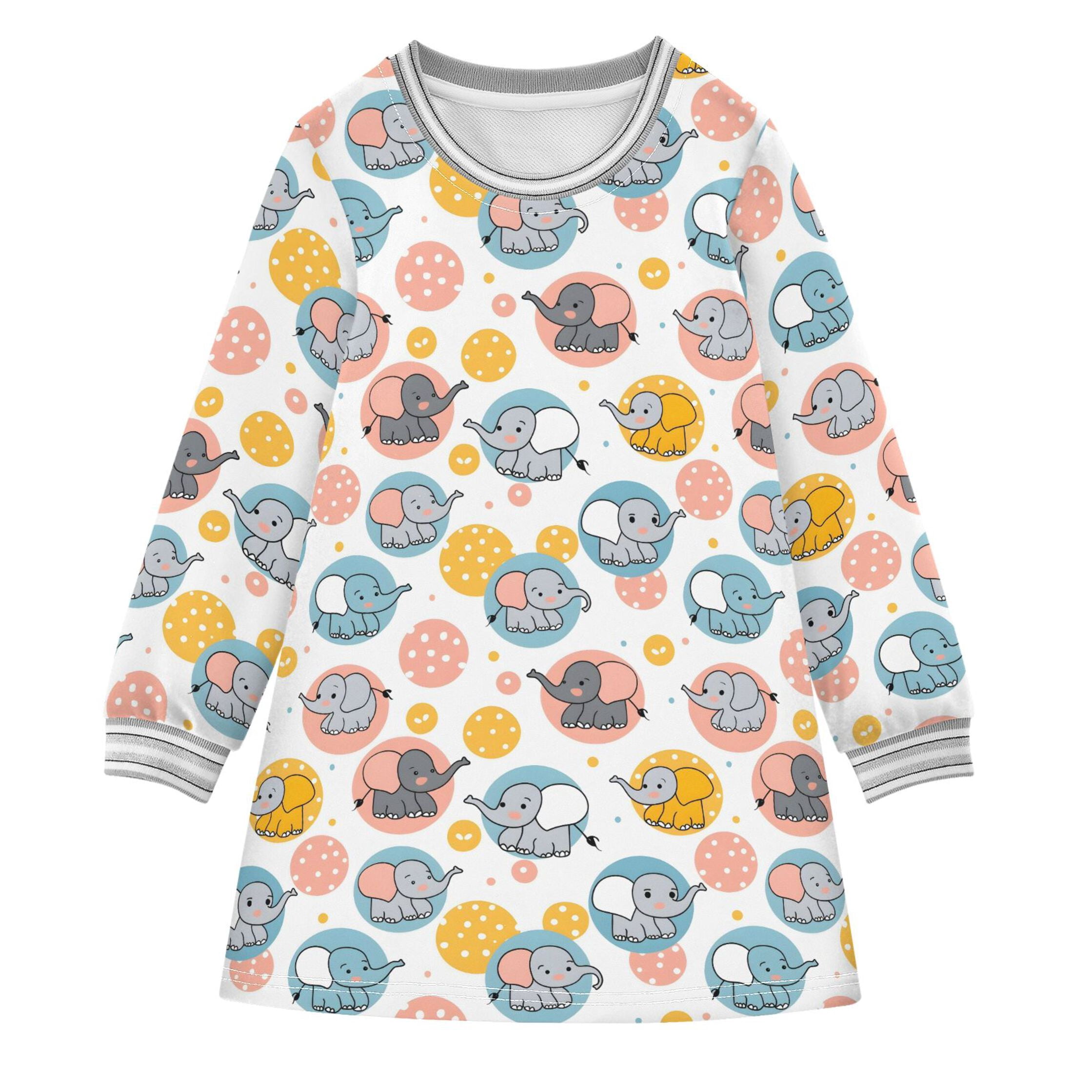 Little Elephants in Circles Girl's Long-sleeved Dress A-line One-Piece ...