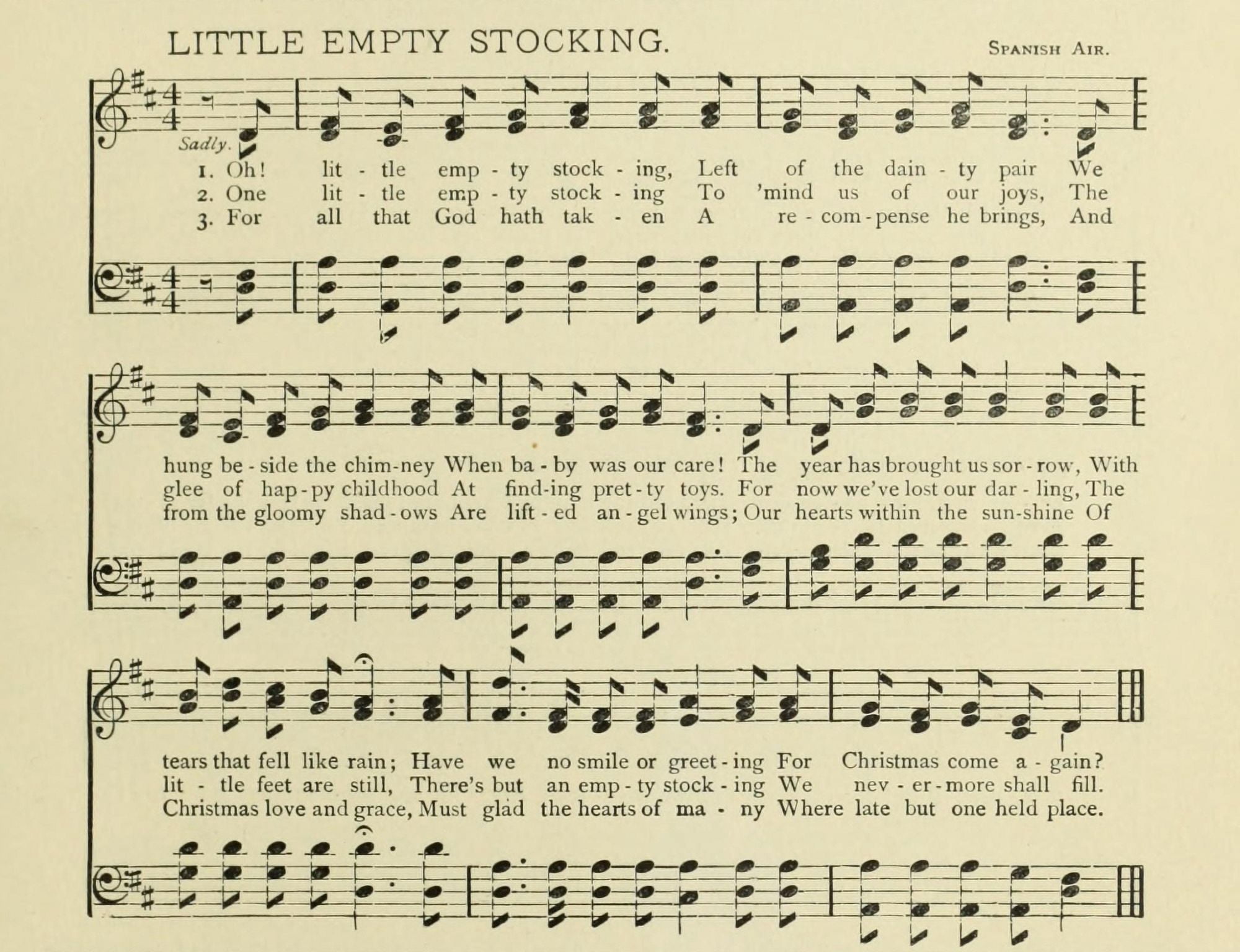 Little Empty Stocking Christmas in Song 1891 Canvas Art - (18 x 24)
