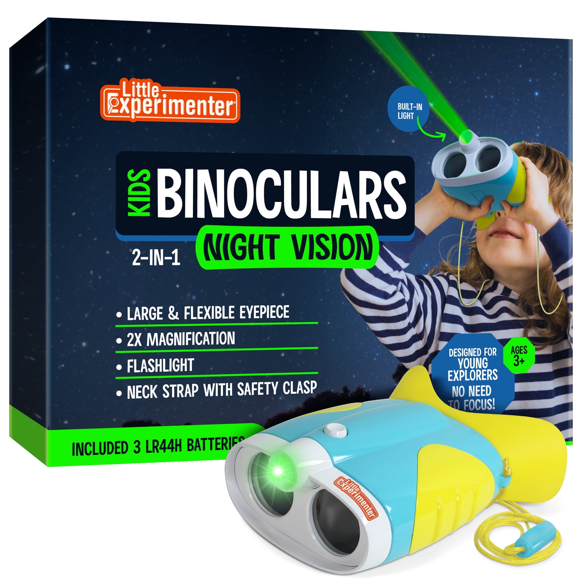 Little Experimenter Night Vision Binoculars for Kids with 2X Magnification and Soft Viewfinder