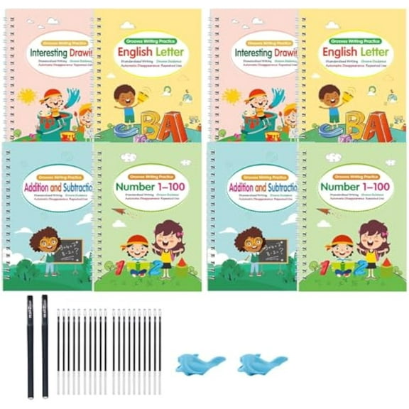 Your Little Explorer - Magic Workbooks Age , magic writing books, Self-Eraseing, 100% Reusable, magic Work Books, Your Little Explorer Magic Grooved Books,10 Refills (8set)