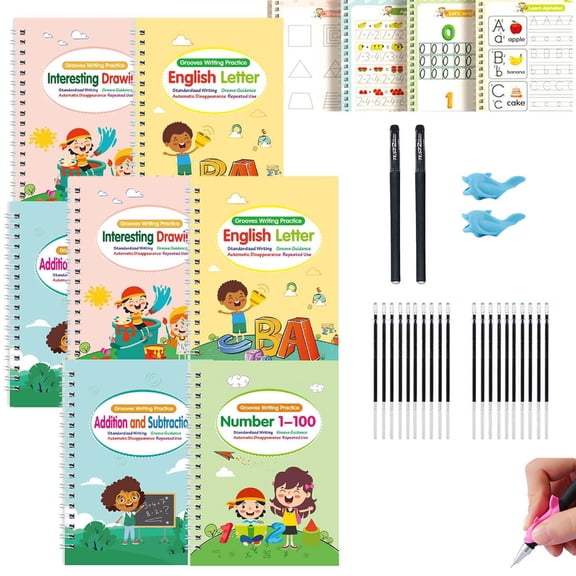 Motor Magic WorkBooks, Your Little Explorer Writing Books, Reusable Magic Copybooks, Magic Grooved Writing Practice Books, Learn To Write Number Letter Tracing (1Set)
