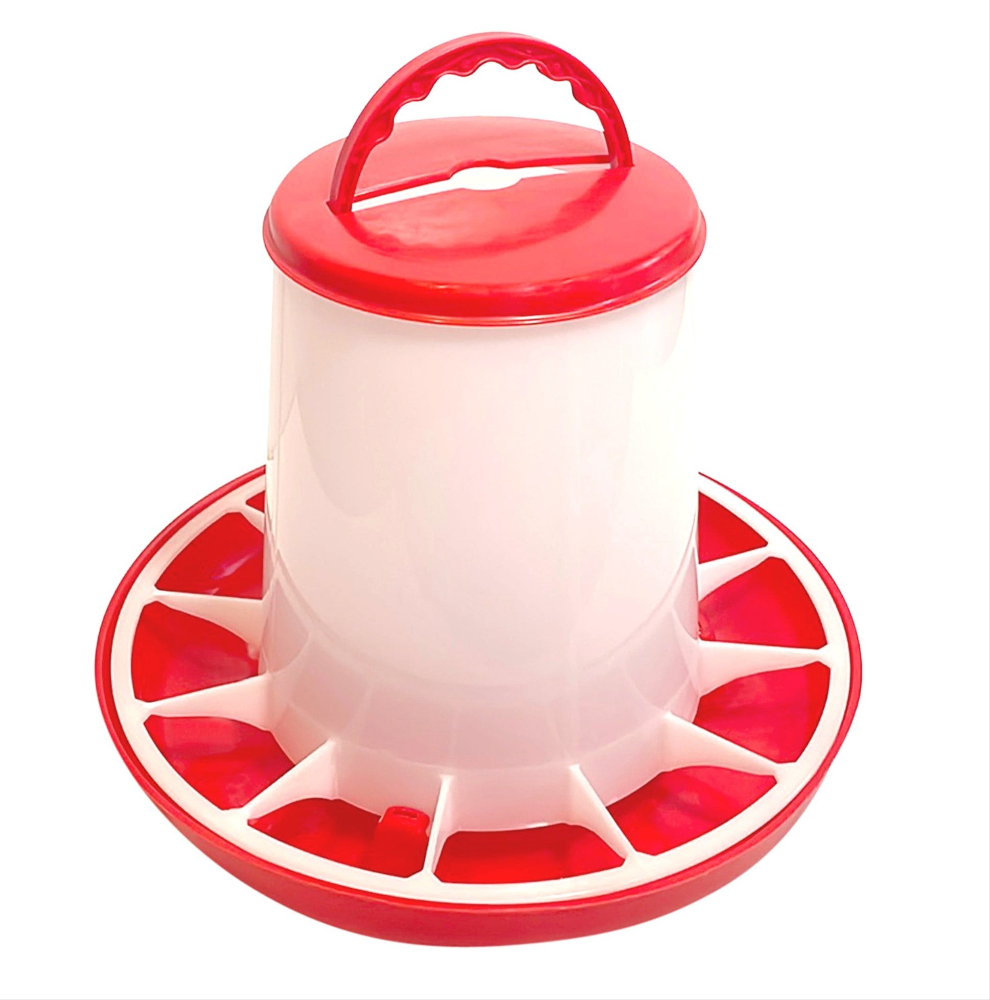 Red and White 11-Pound Capacity Chicken Feeder with Removable Lid