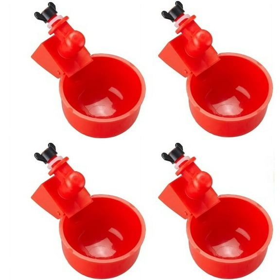 Little Family Members Red Poultry Gravity Water Cups Automatic Drinker 4-Pack