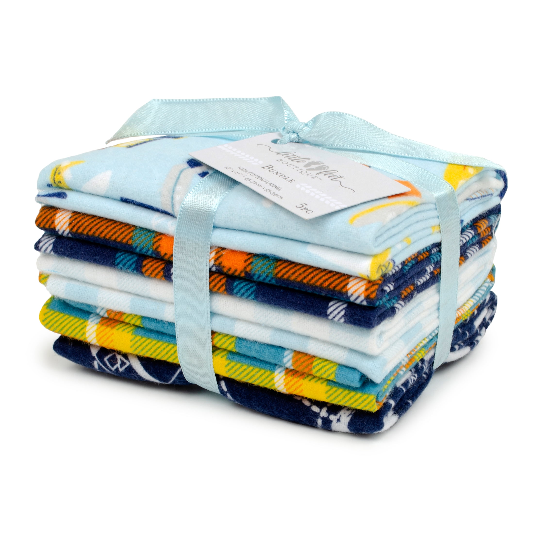 Little Feet Boutique 18" x 21" Adventure Flannel Precut Sewing & Craft Fabric , Blue 5 Pieces