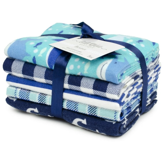 Little Feet Boutique 18" x 21" Cotton Flannel Sea Life Precut Sewing & Craft Fabric, Blue 5 Pieces
