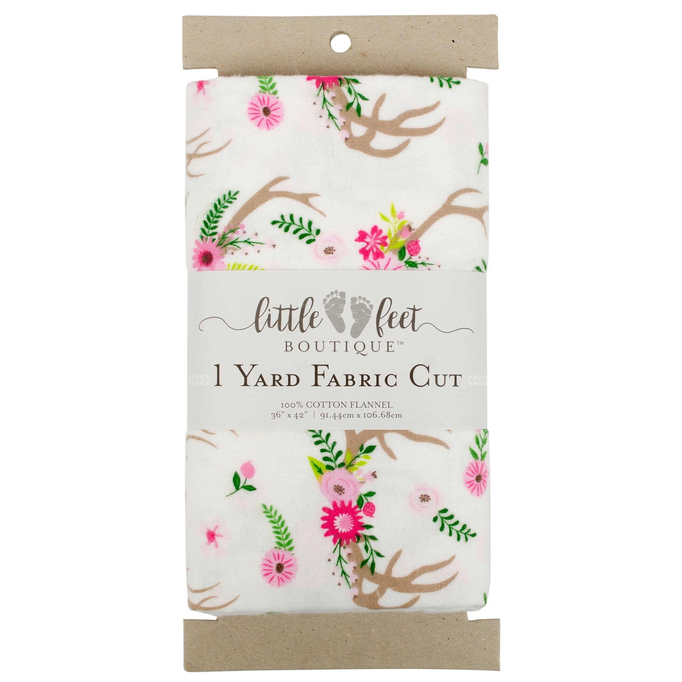 Little Feet Boutique 36"X42" Cotton Flannel Floral Antler Precut Sewing & Craft Fabric, White 1 Piece
