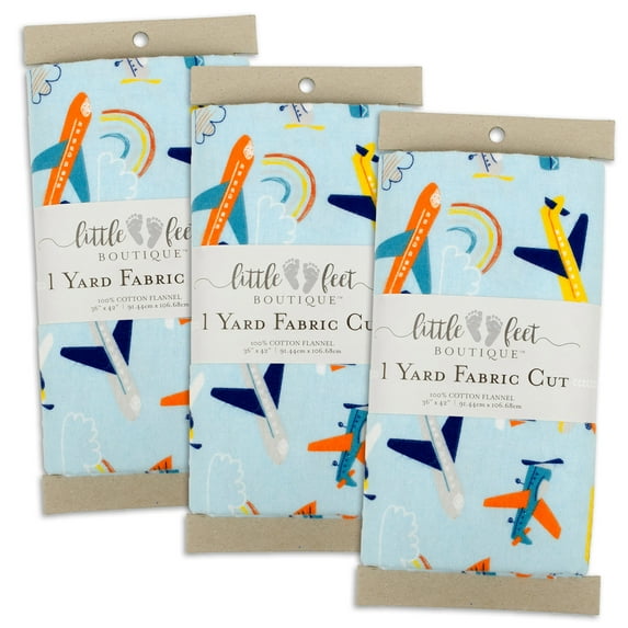 Little Feet Boutique by Fabric Editions, Inc., 100% Cotton Flannel, 36" x 42" Pre-Cut Fabric, Adventure Awaits, Travel, Blue, 3 Piece