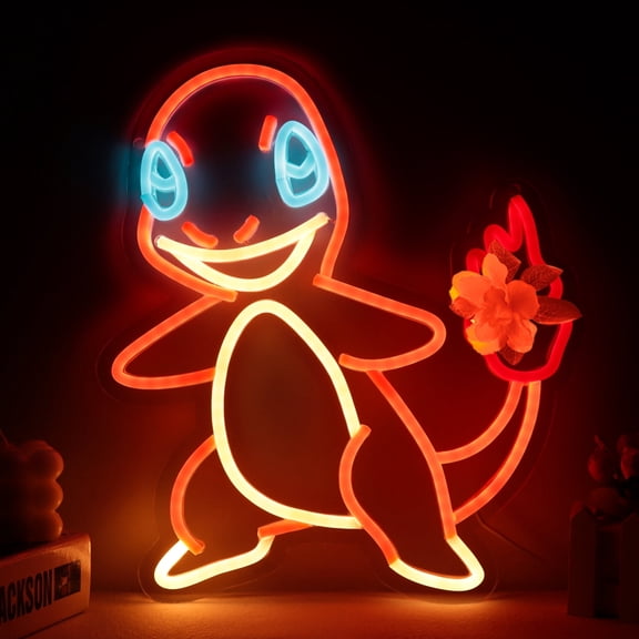 JFLLamp Charmander Neon Sign, Little Fire Dragon Led Light 12.2x14.1 inches, Wall Decor for Home, Game Room, Bedroom, Arcade, Cafe