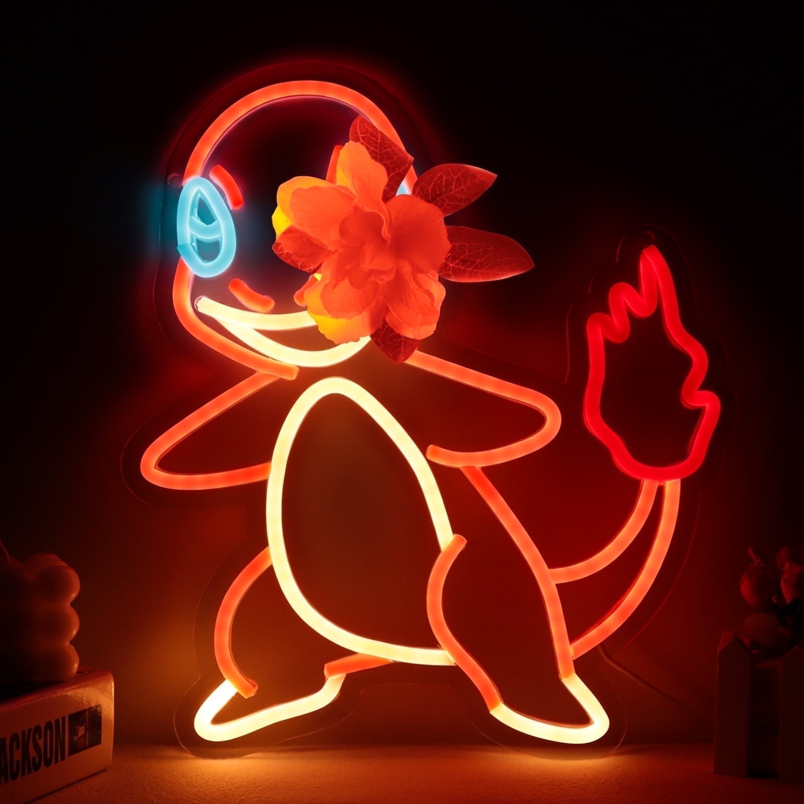 JFLLamp Charmander Neon Sign, Little Fire Dragon Led Light 12.2x14.1 inches, Wall Decor for Home, Game Room, Bedroom, Arcade, Cafe