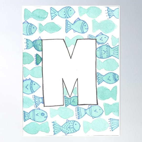 Little Fish Letter M- Vintage Wall Arttrendy Retro Print Room Decor Wall Art , Poster Print Only