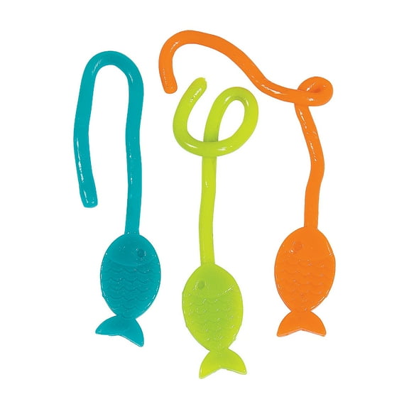 Fun Express - Little Fisherman Sticky Fish On A String for Birthday - Toys - Value Toys - Sticky & Stretch Toys - Birthday - 72 Pieces