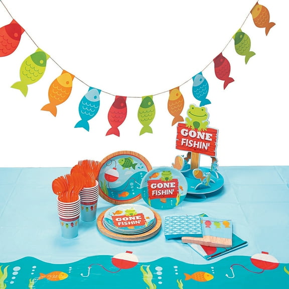 Little Fisherman Tableware Kit for 16 Guests, Party Supplies, Birthday, 117 Pieces