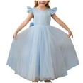 thumbnail image 1 of Little Flower Girl Tulle Tutu Dress Cotton Ribbed Birthday Wedding Party Princess Dresses Light Blue 3-4 Years, 1 of 5