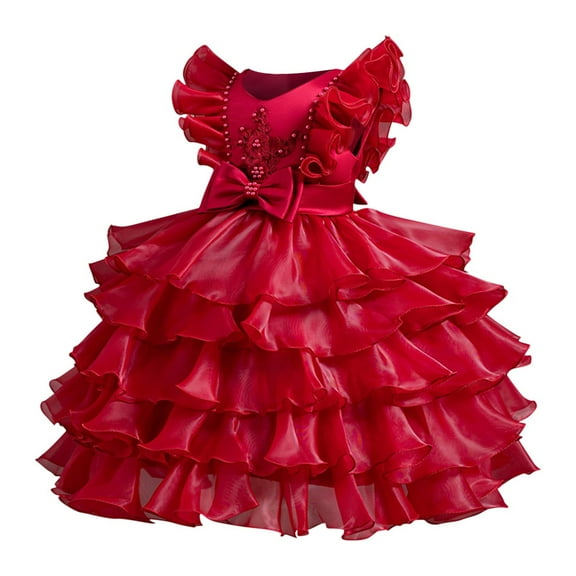 Little Flower Girl Tulle Tutu Dress Princess Costume Birthday Party Dress Cosplay Outfits Red 9-10 Years
