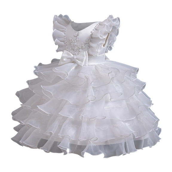 Little Flower Girl Tulle Tutu Dress Princess Costume Birthday Party Dress Cosplay Outfits White 9-10 Years