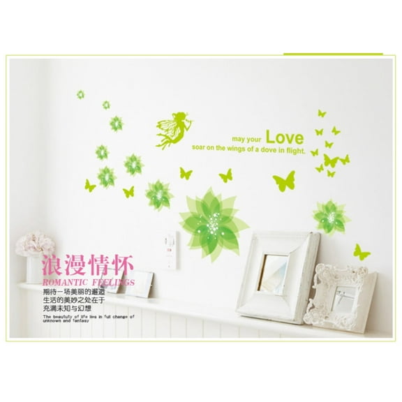Little Flower Green Dream Fairy Butterfly Wall Decal Wall Stickers Art Decor for Nursery, Living Room, and Kindergarten Decor, Perfect for TV Sofa Background and Window