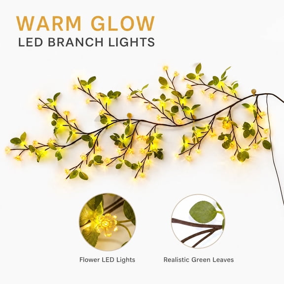 Little Flower Lights with Remote 72 LED Little Flower Branch Lights for Wall, 8 Lighting Modes&Timer Flexible DIY Indoor Little Flower Decor for Home, Xmas, Wedding, Party, Valentine's Day 63Inch