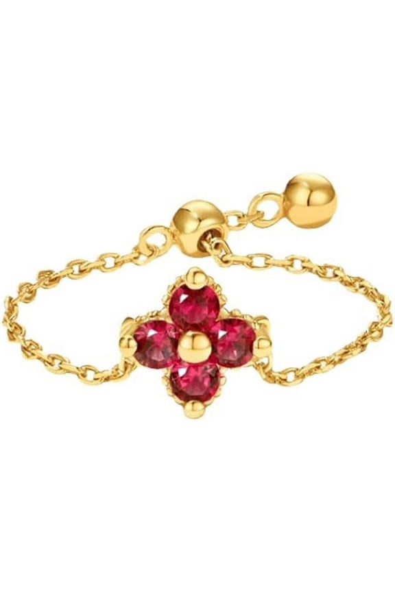 Little Flower Link Chain Statement Ring for Women 925 Sterling Silver Four Leaf Clover Rings Tial Finger Band Stacking Bands Dainty Jewelry