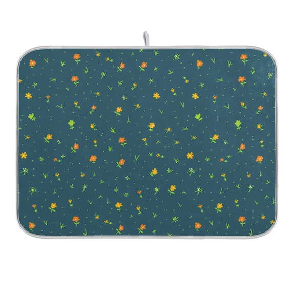 Little Flower and Grass Dish Drying Mat 16x18 Absorbent Microfiber Draining Rack Pad for Kitchen Counter Sink