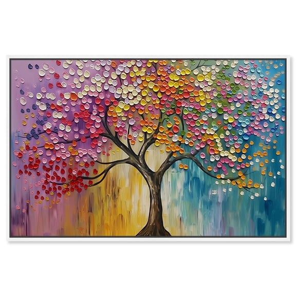 Little Flowered Branch Canvas Colorful Tree Art by Art Remedy, White Frame, 36" x 24"