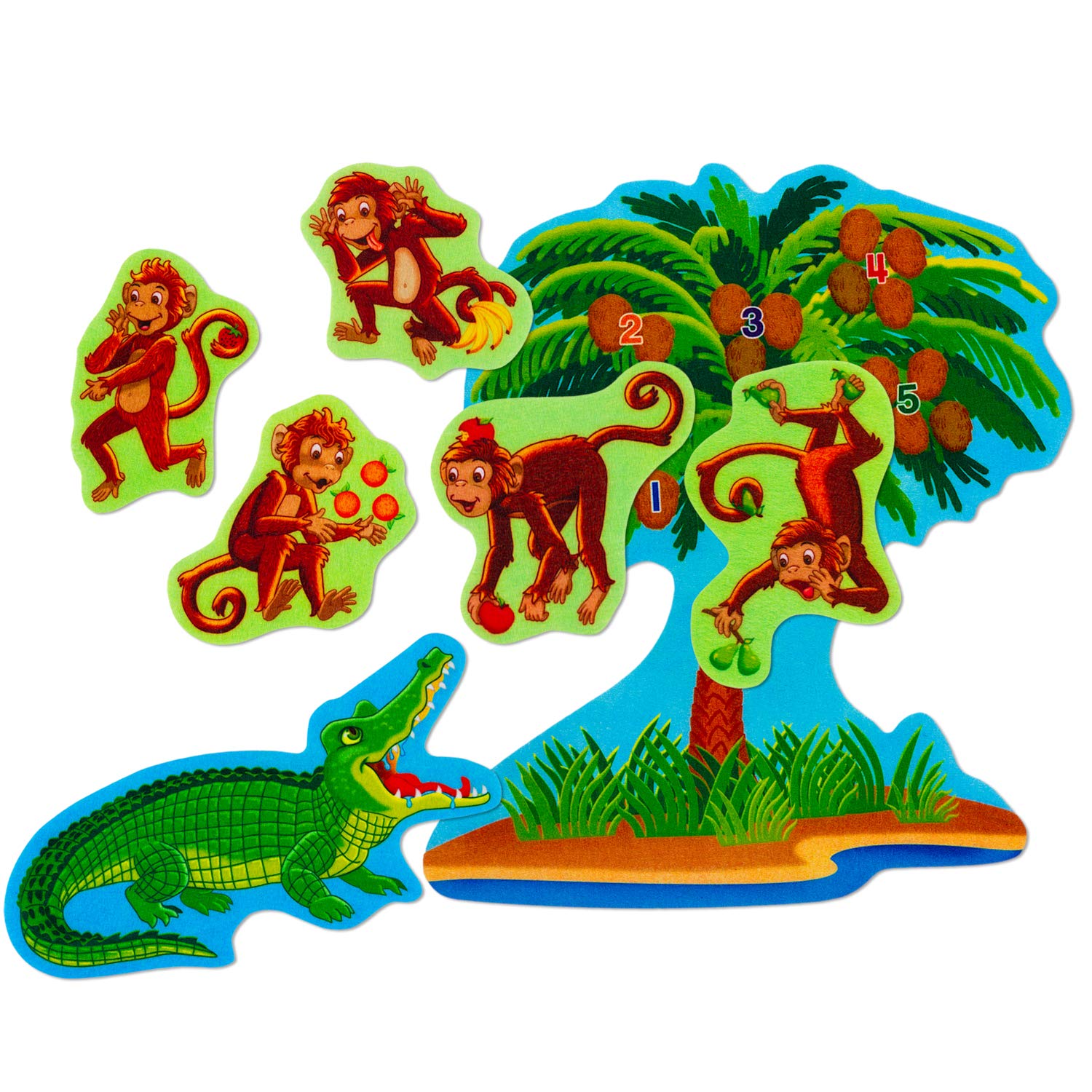 Little Folk Visuals Five YPF5 Monkeys Sitting in a Tree Precut Flannel