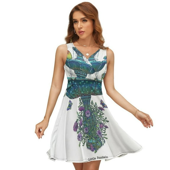 Little Fountain Dress Summer Street Style Dresses Female Sleeveless Printed Sundress