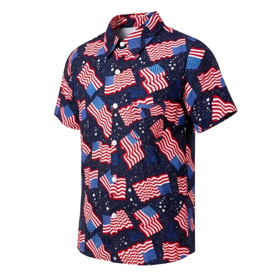 Little Fourth of July T-Shirts for Boys Independence Day With Patriotic Print for Casual Wear Breathable Mixed Easy Button Front Festive Kids Apparel for Summer Birthdays Going Out Tops Size 7-8T