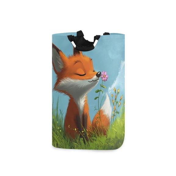 Little Fox Smell The Flower Grass Laundry Basket with Handles Foldable Laundry Hamper Freestanding Washing Bin 50L