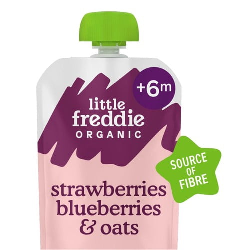 Little Freddie Organic Strawberry, Blueberry & Oats Baby Food Pouch 6+ M 100g, British Import (Pack of 3)