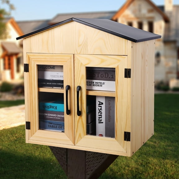 Little Free Library Box Outdoor, Double Free Literature Exchange Box Outdoor, for DIY, Schools Sharing Books and Neighborhoods Community, Literature and Newspapers