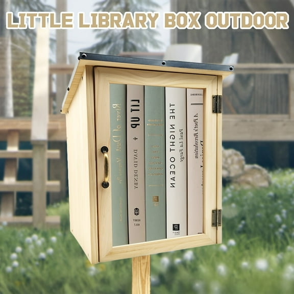 Little Free Library Box Outdoor, Mini Book Exchange Storage Cabinet for DIY Sharing with Neighbors, Communities, Schools, Weather-Resistant Wooden Design
