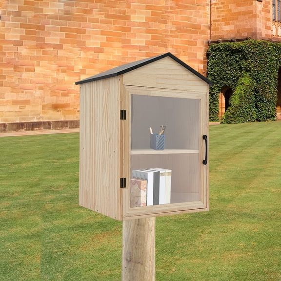 Little Free Library Outdoor Book Box, Wooden Sharing Library Cabinet with Acrylic Window, 2-Tier Community Book Exchange Box for Front Yard, School, Neighborhood Pine Wood, Weather-Resistant