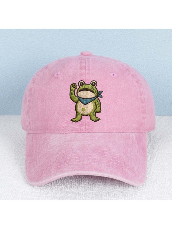 Little Frog Embroidered Color Block Trucker Hat Unisex Adjustable Cotton Breathable Fashion Cap for Travel Daily Wear