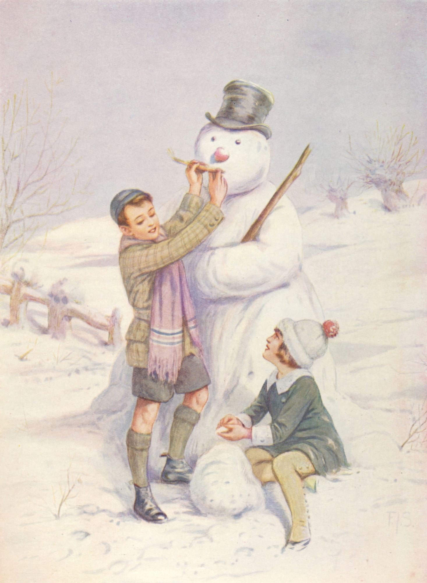 Little Frolic 1925 Building a snowman Canvas Art - Unknown (18 x 24)