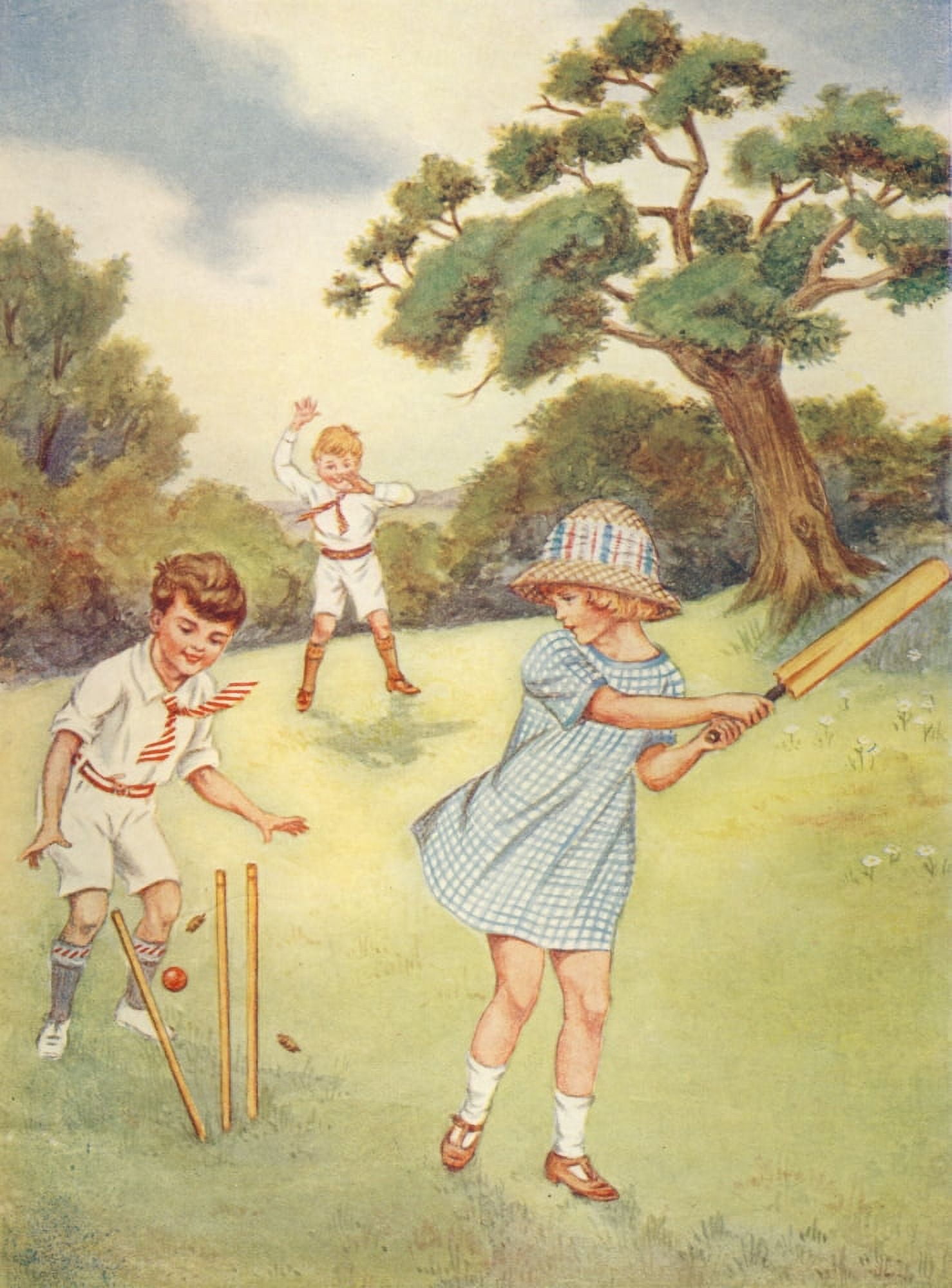 Little Frolic 1925 Children playing cricket Canvas Art - Unknown (18 x 24)